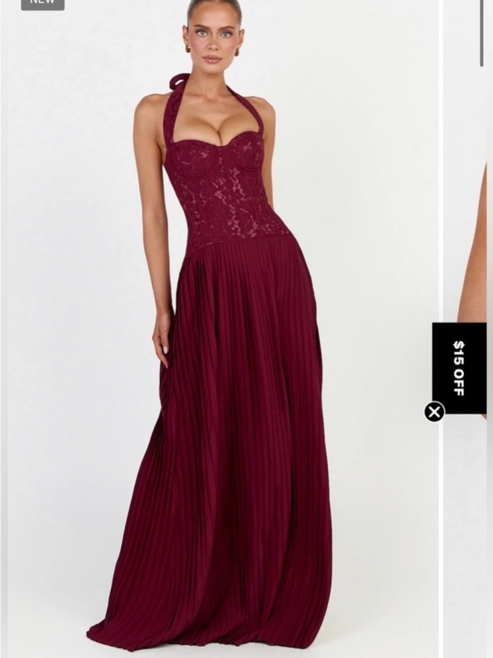 Showpo Burgundy Halter Lace Bustier Maxi Dress